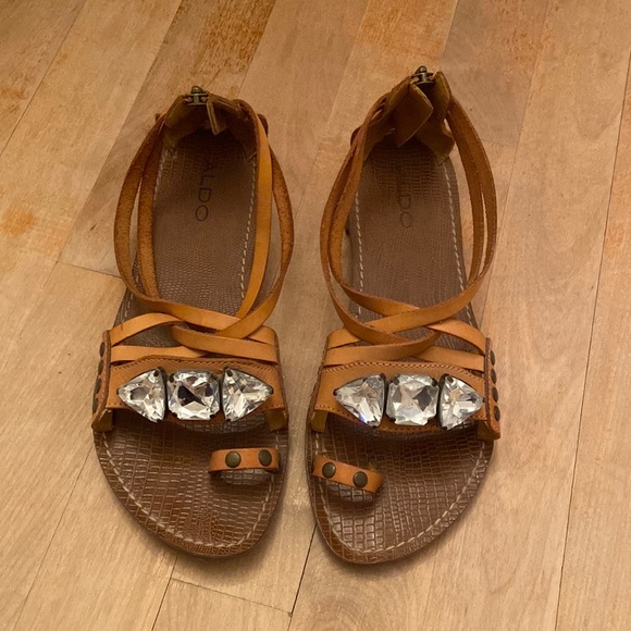 ALDO Leather Jewelled Tan Gladiator Sandal - Picture 2 of 10